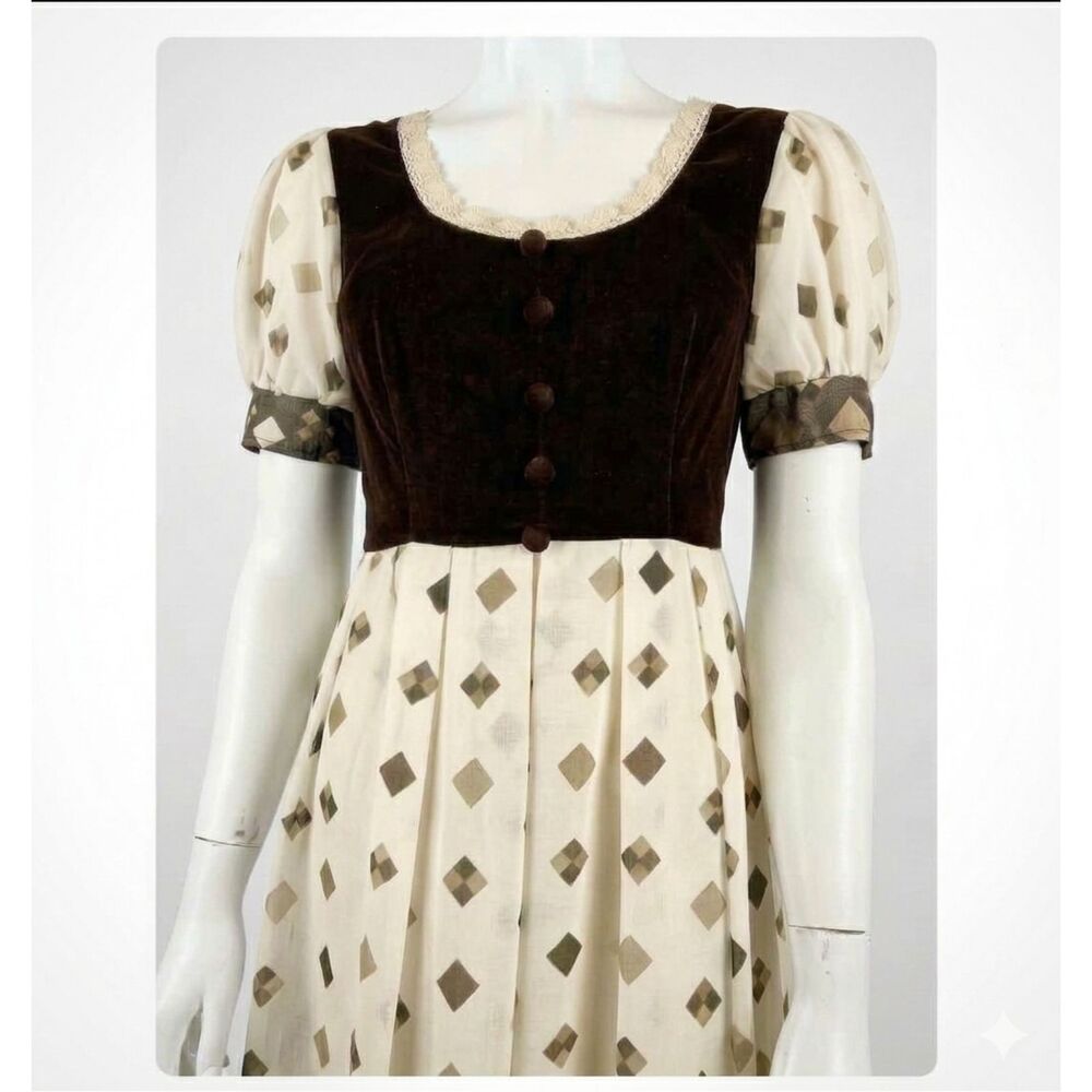 VTG 70s Miss Marlene Dress England Velour Renaissance Faire Cottagecore Maxi XS - Picture 9 of 13